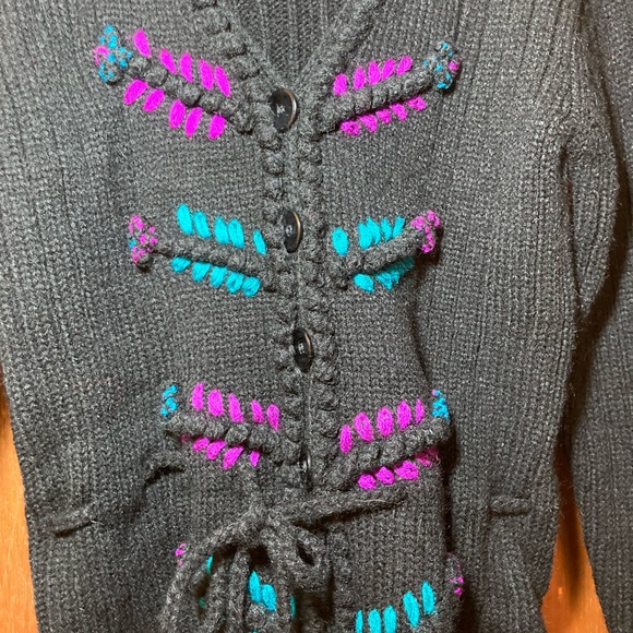 Vintage Sears Jr Bazaar Black Knit Embroidered Cardigan Sweater Size M - Picture 2 of 5